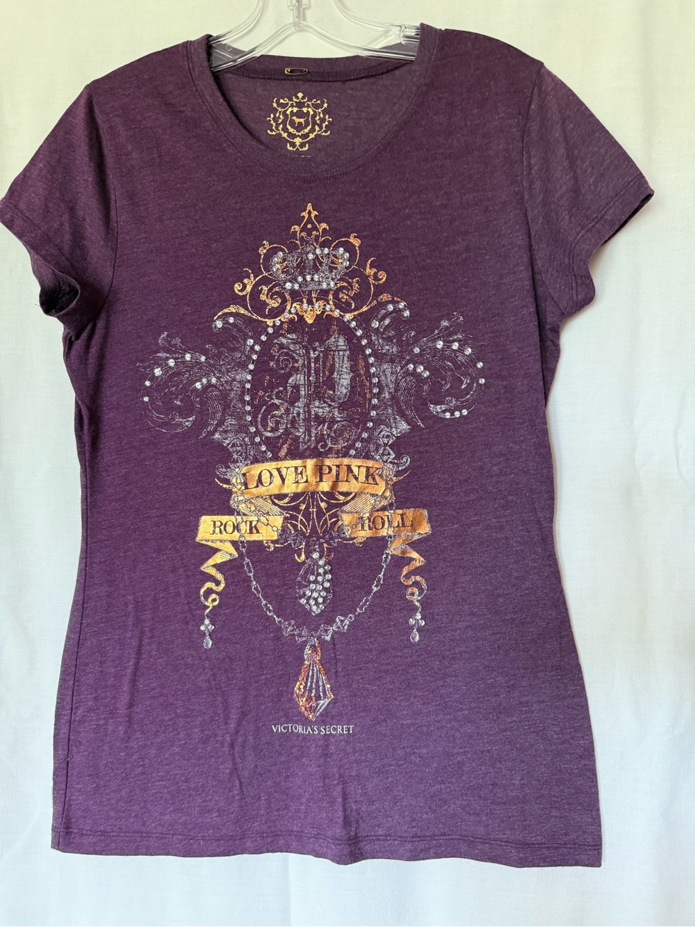Vintage Victoria’s Secret PINK Purple Bling Crown Graphic Tee - Size L - NWOT